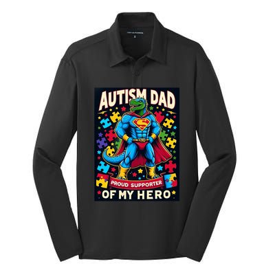 Autism Awareness Dad Father Dinosaur Funny Proud Autism Dad Silk Touch Performance Long Sleeve Polo