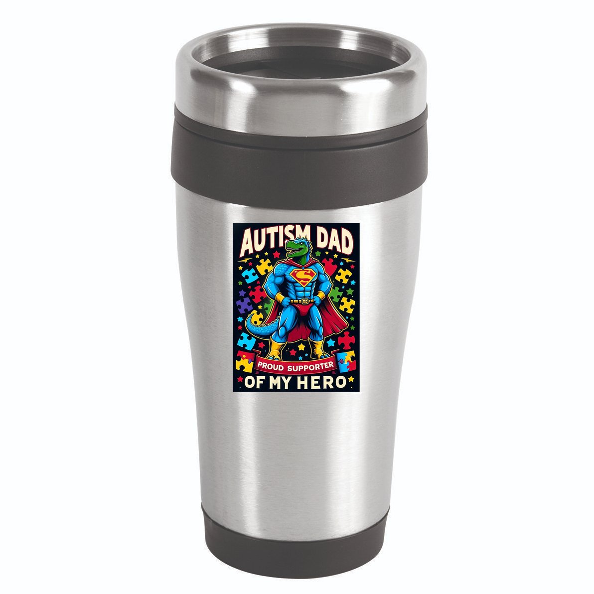 Autism Awareness Dad Father Dinosaur Funny Proud Autism Dad 16oz Travel Tumbler