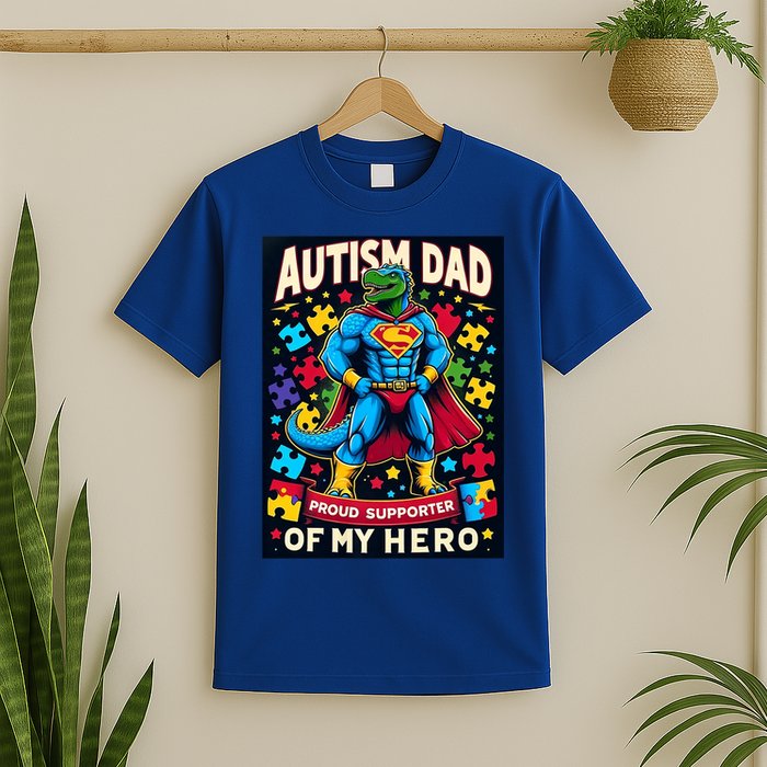 Autism Awareness Dad Father Dinosaur Funny Proud Autism Dad T-Shirt