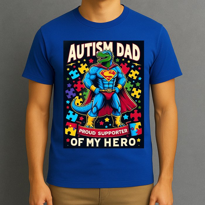 Autism Awareness Dad Father Dinosaur Funny Proud Autism Dad T-Shirt