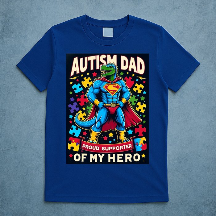 Autism Awareness Dad Father Dinosaur Funny Proud Autism Dad T-Shirt