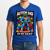 Autism Awareness Dad Father Dinosaur Funny Proud Autism Dad V-Neck T-Shirt