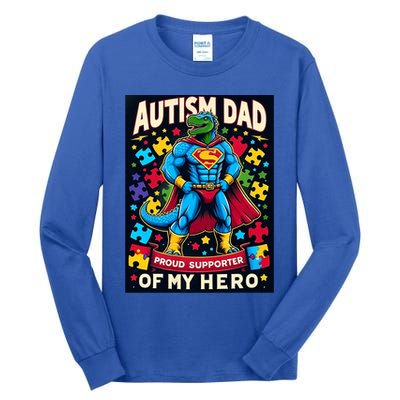 Autism Awareness Dad Father Dinosaur Funny Proud Autism Dad Tall Long Sleeve T-Shirt