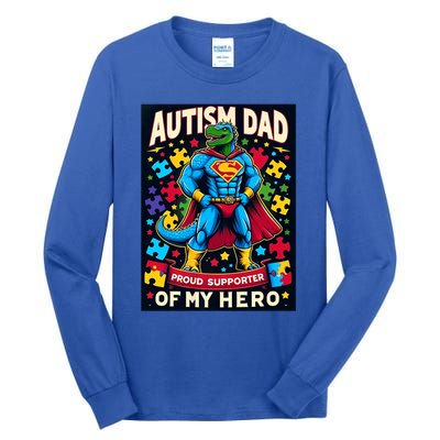 Autism Awareness Dad Father Dinosaur Funny Proud Autism Dad Tall Long Sleeve T-Shirt