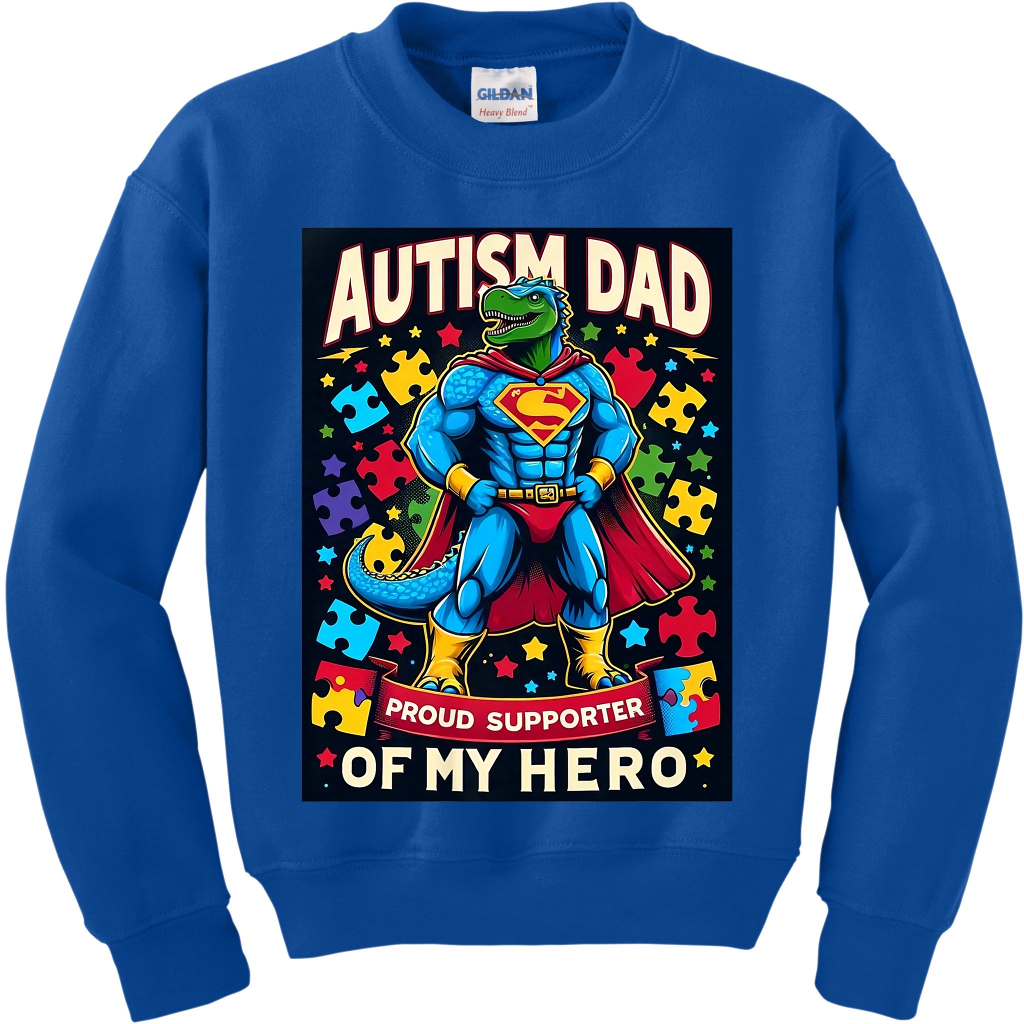 Autism Awareness Dad Father Dinosaur Funny Proud Autism Dad Kids Sweatshirt