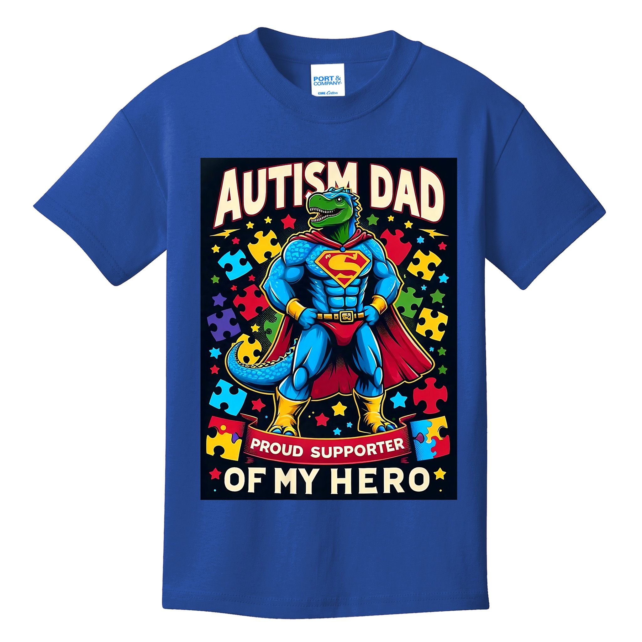Autism Awareness Dad Father Dinosaur Funny Proud Autism Dad Kids T-Shirt