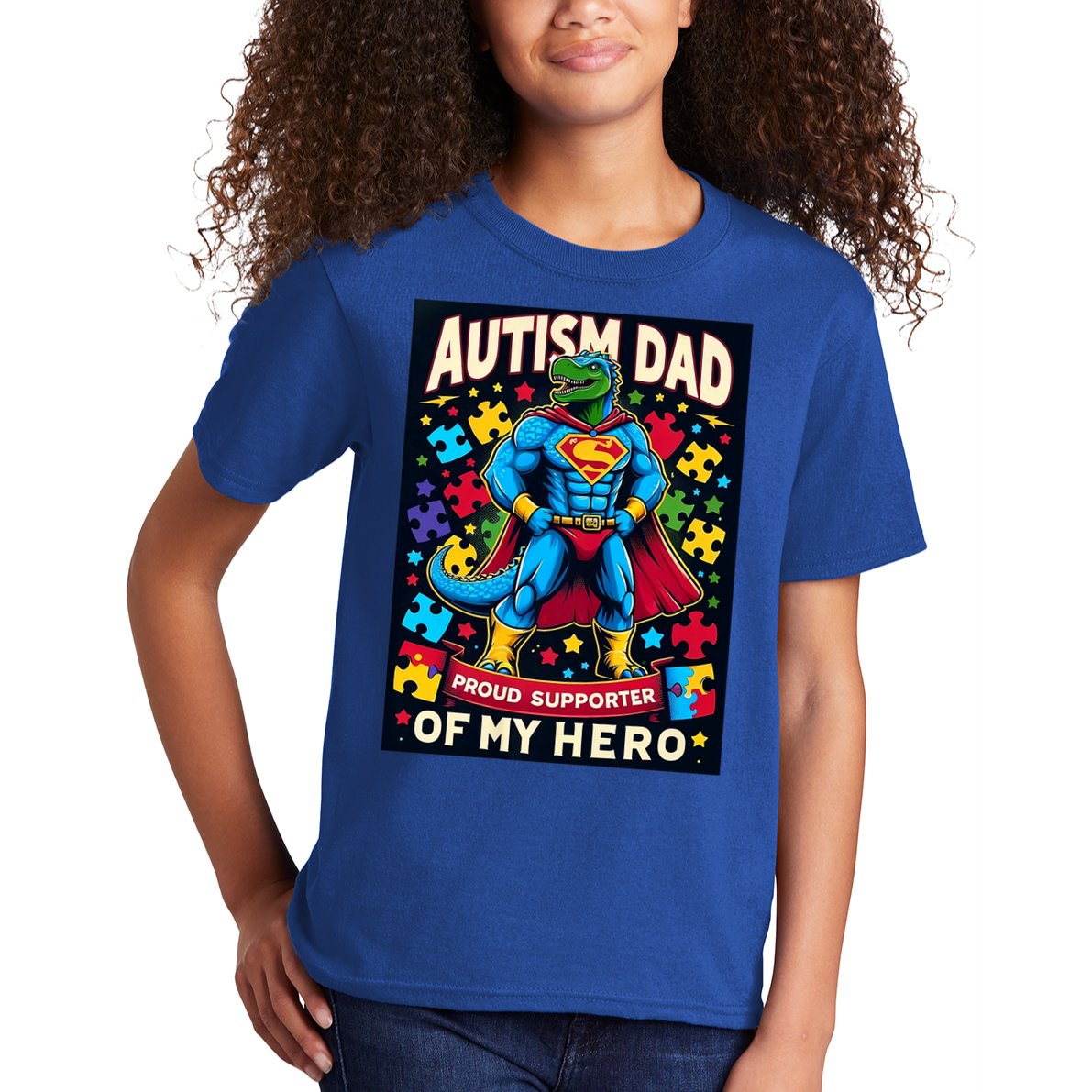 Autism Awareness Dad Father Dinosaur Funny Proud Autism Dad Kids T-Shirt