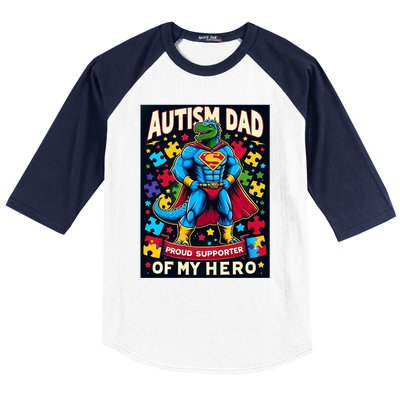 Autism Awareness Dad Father Dinosaur Funny Proud Autism Dad Baseball Sleeve Shirt