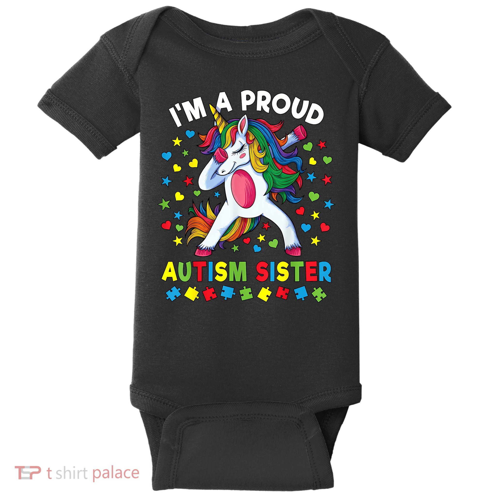 Autism Awareness Dabbing Unicorn Girl Proud Autism Sister Baby Bodysuit