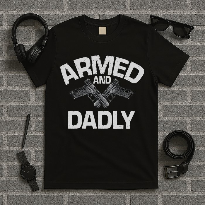 Armed And Dadly Funny Deadly Father Gift For Fathers Day T-Shirt