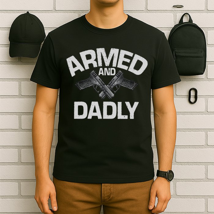 Armed And Dadly Funny Deadly Father Gift For Fathers Day T-Shirt