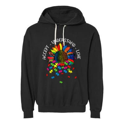 Autism Awareness Daisy Flower Accept Understand Love Garment-Dyed Fleece Hoodie