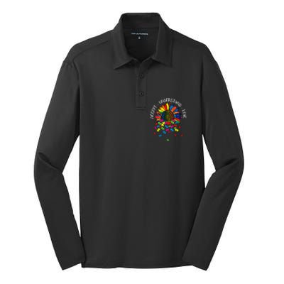 Autism Awareness Daisy Flower Accept Understand Love Silk Touch Performance Long Sleeve Polo