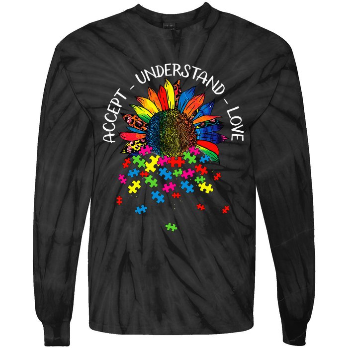 Autism Awareness Daisy Flower Accept Understand Love Tie-Dye Long Sleeve Shirt