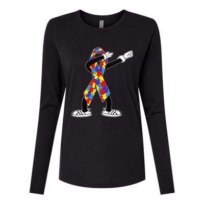 Autism Awareness Dabbing Puzzle Piece Love Dab Dance Womens Cotton Relaxed Long Sleeve T-Shirt