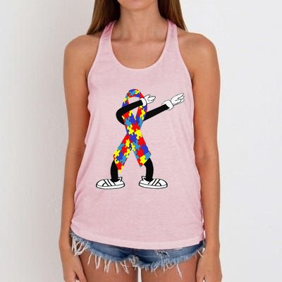 Autism Awareness Dabbing Puzzle Piece Love Dab Dance Women's Knotted Racerback Tank