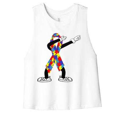 Autism Awareness Dabbing Puzzle Piece Love Dab Dance Women's Racerback Cropped Tank