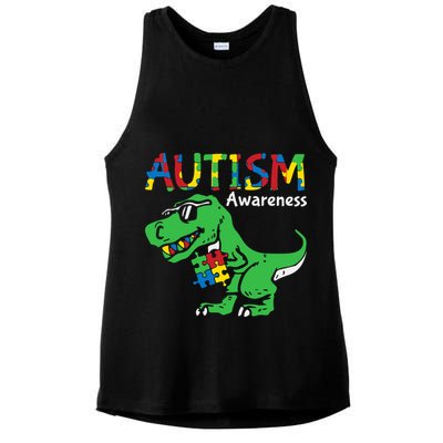 Autism Awareness Dinosaur Autism Heart Puzzle Ladies PosiCharge Tri-Blend Wicking Tank