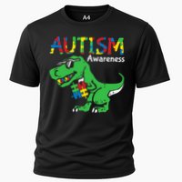 Autism Awareness Dinosaur Autism Heart Puzzle Cooling Performance Crew T-Shirt