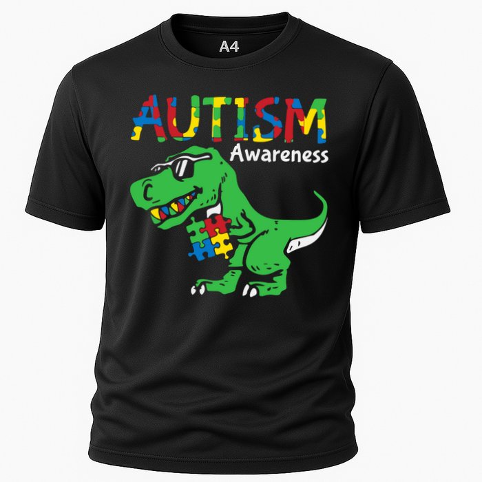 Autism Awareness Dinosaur Autism Heart Puzzle Cooling Performance Crew T-Shirt