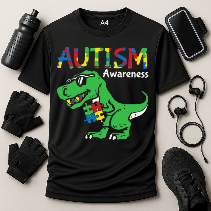 Autism Awareness Dinosaur Autism Heart Puzzle Cooling Performance Crew T-Shirt