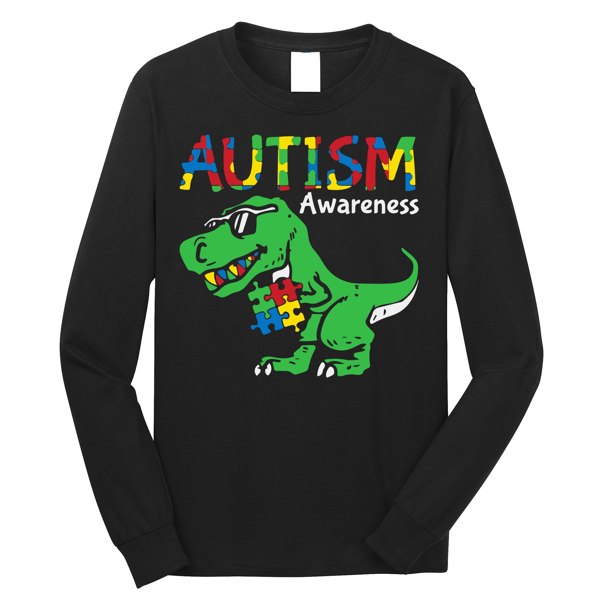 Autism Awareness Dinosaur Autism Heart Puzzle Long Sleeve Shirt