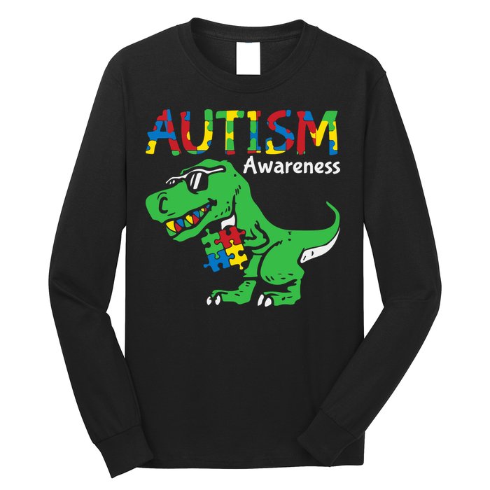 Autism Awareness Dinosaur Autism Heart Puzzle Long Sleeve Shirt