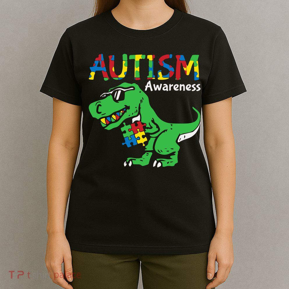 Autism Awareness Dinosaur Autism Heart Puzzle T-Shirt
