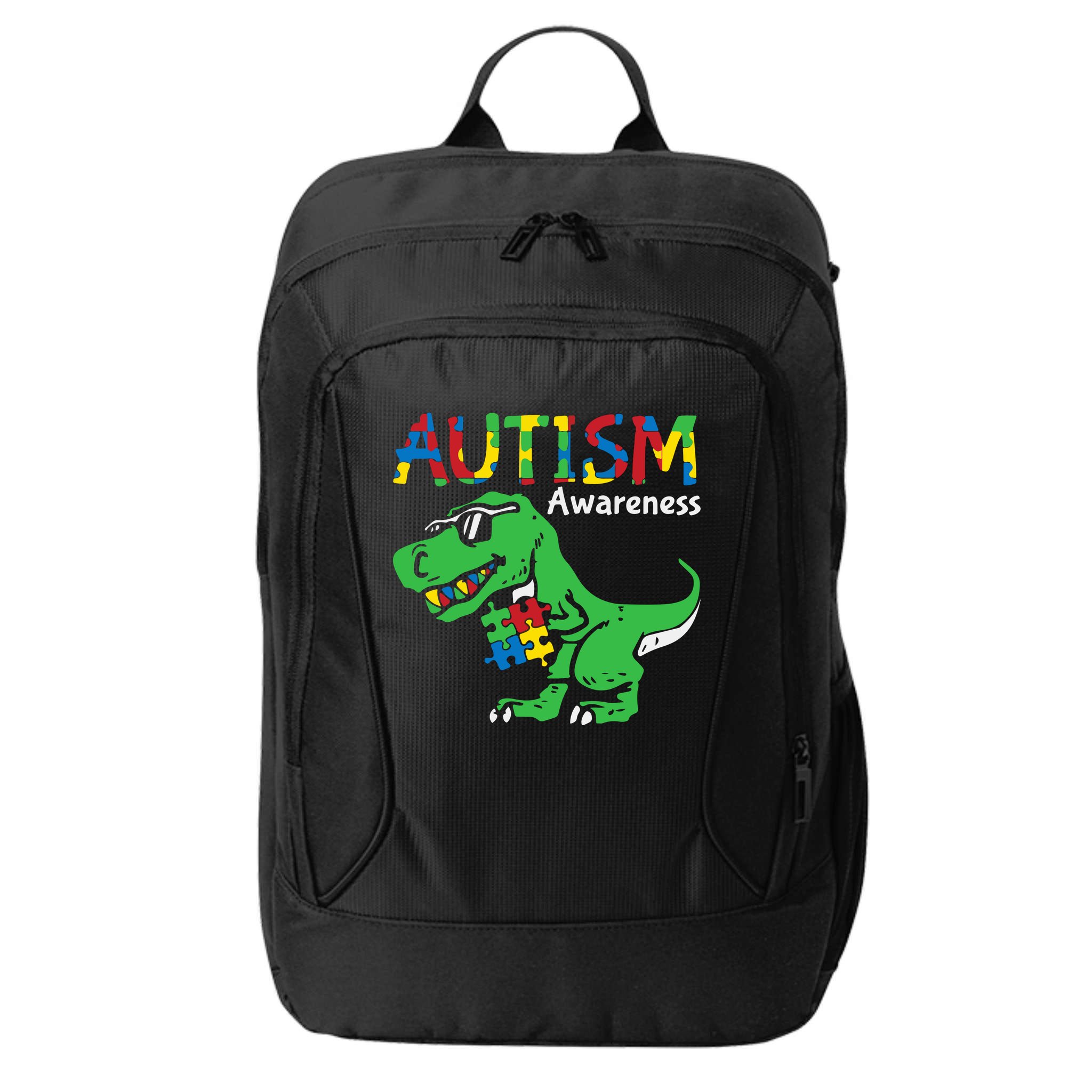 Autism Awareness Dinosaur Autism Heart Puzzle City Backpack
