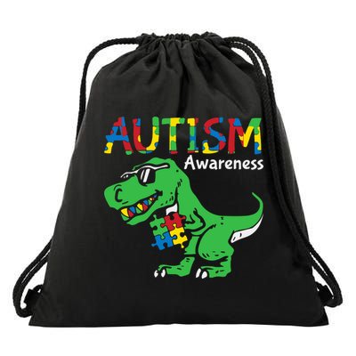 Autism Awareness Dinosaur Autism Heart Puzzle Drawstring Bag