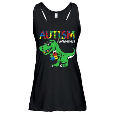 Autism Awareness Dinosaur Autism Heart Puzzle Ladies Essential Flowy Tank