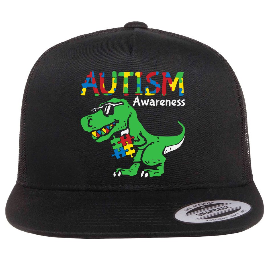 Autism Awareness Dinosaur Autism Heart Puzzle Flat Bill Trucker Hat