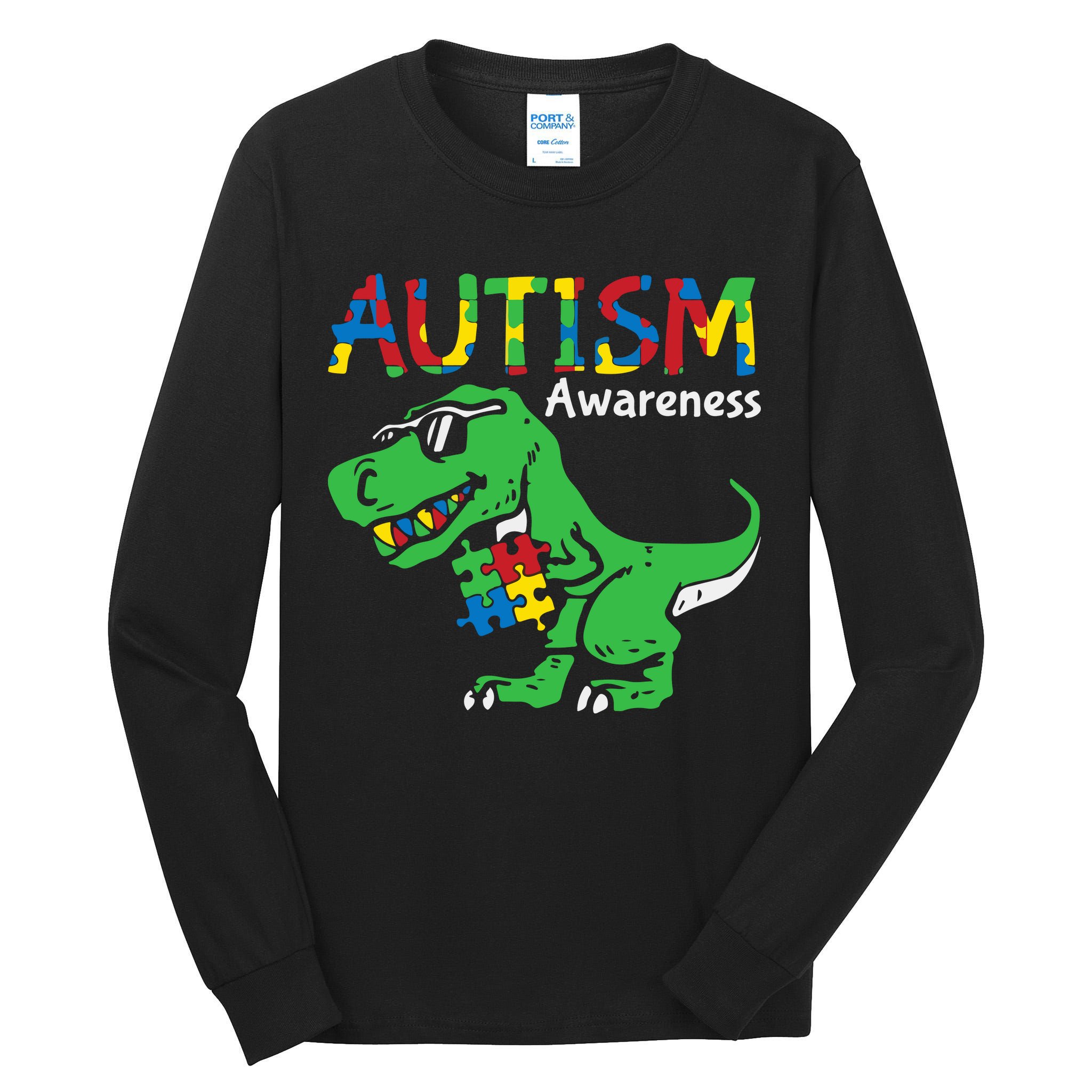 Autism Awareness Dinosaur Autism Heart Puzzle Tall Long Sleeve T-Shirt
