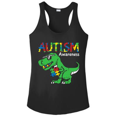 Autism Awareness Dinosaur Autism Heart Puzzle Ladies PosiCharge Competitor Racerback Tank