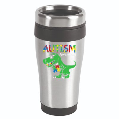 Autism Awareness Dinosaur Autism Heart Puzzle 16oz Travel Tumbler