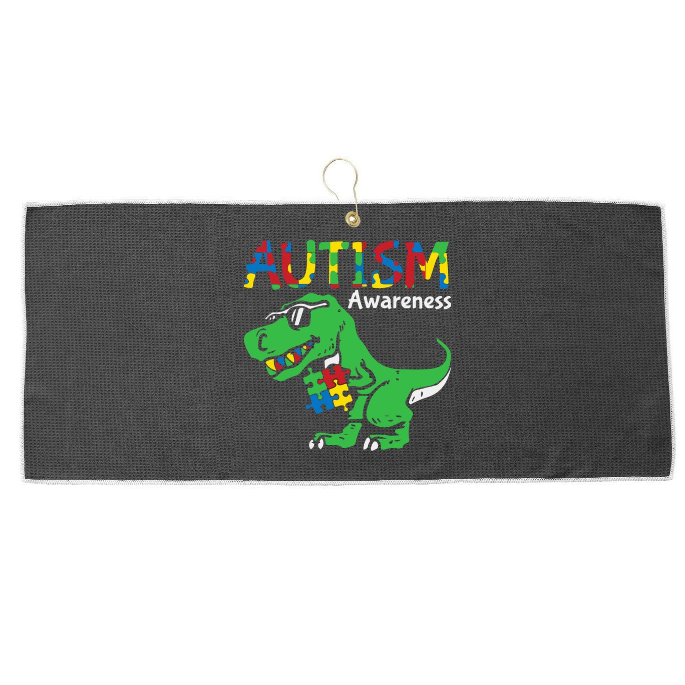 Autism Awareness Dinosaur Autism Heart Puzzle Large Microfiber Waffle Golf Towel
