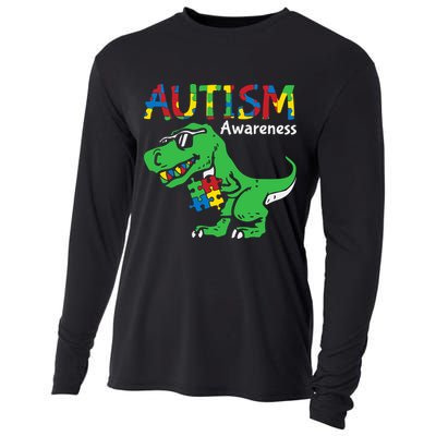 Autism Awareness Dinosaur Autism Heart Puzzle Cooling Performance Long Sleeve Crew