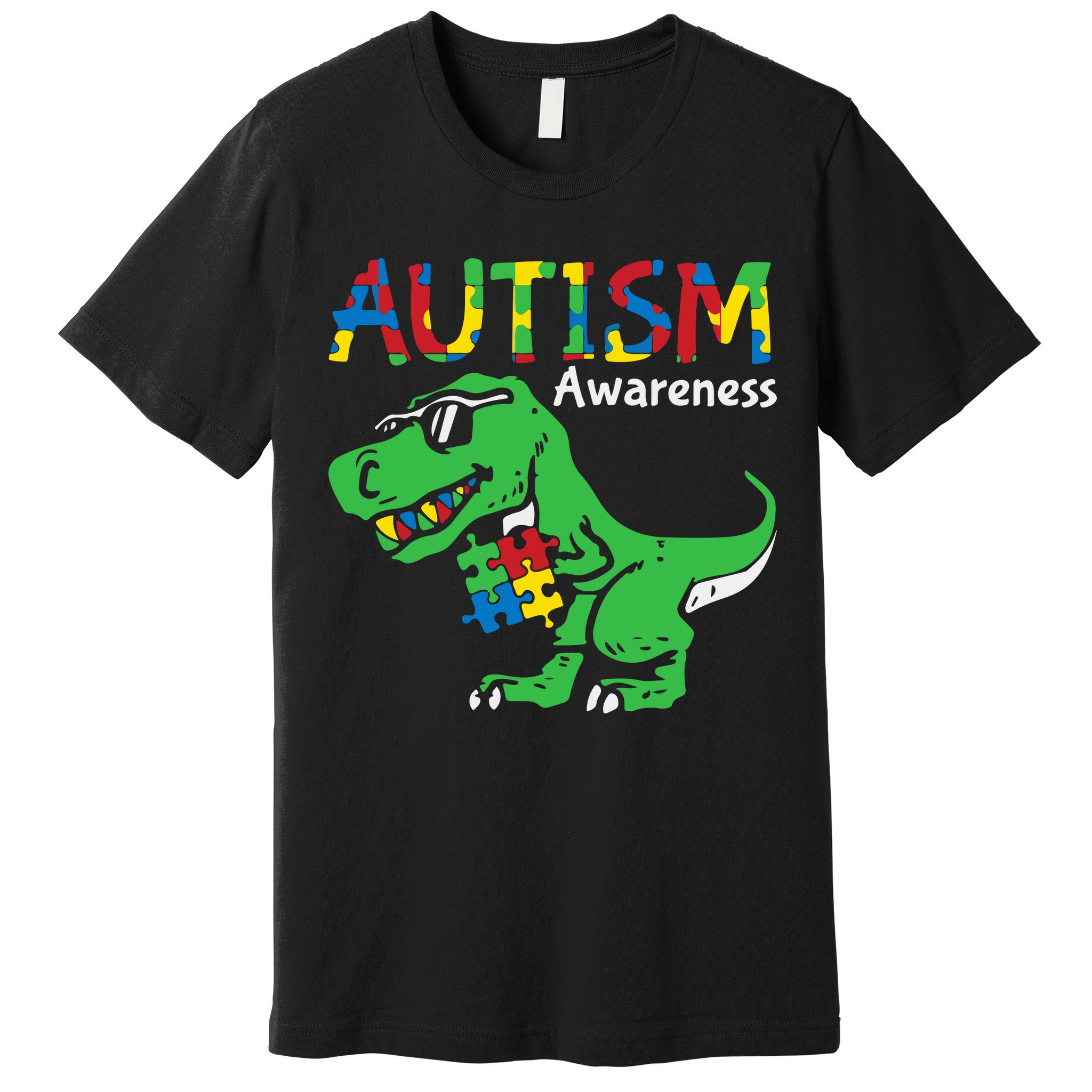 Autism Awareness Dinosaur Autism Heart Puzzle Premium T-Shirt