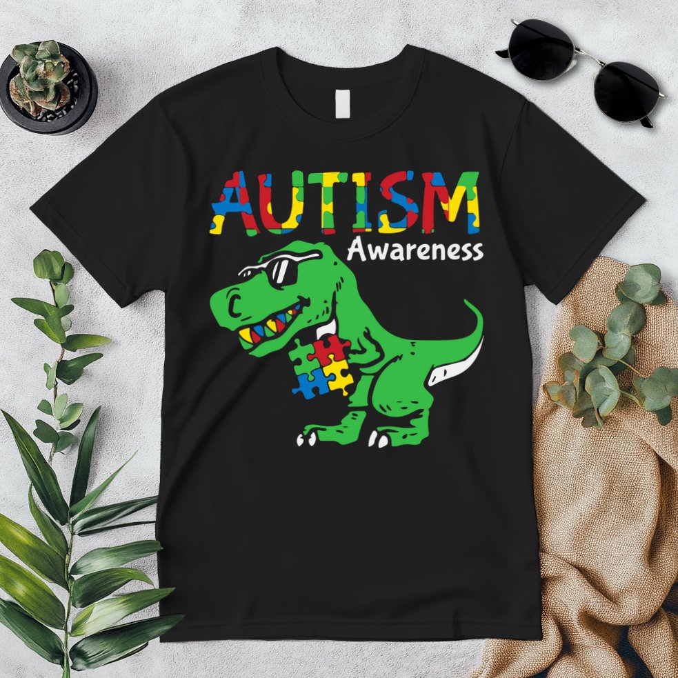 Autism Awareness Dinosaur Autism Heart Puzzle Premium T-Shirt