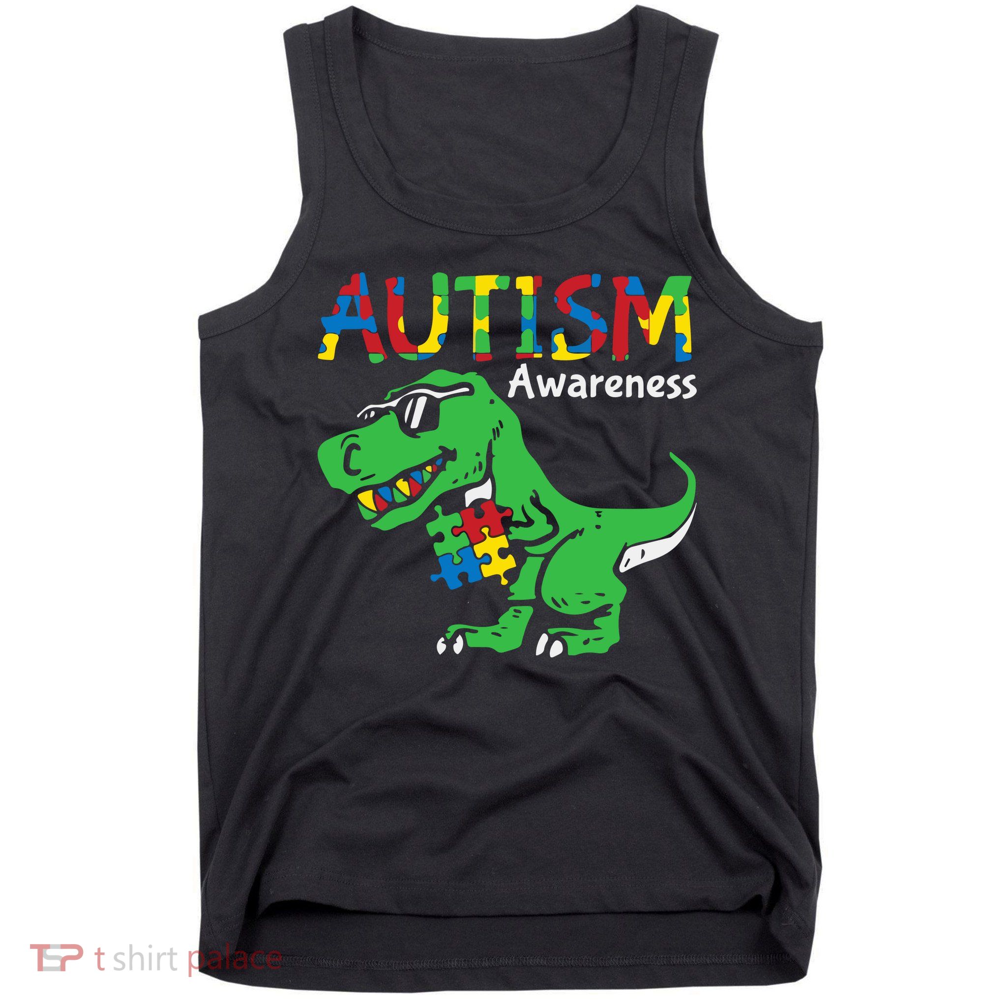Autism Awareness Dinosaur Autism Heart Puzzle Tank Top