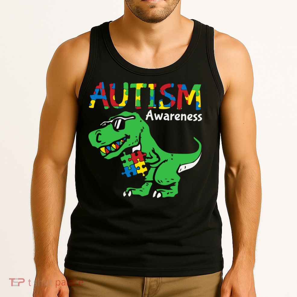 Autism Awareness Dinosaur Autism Heart Puzzle Tank Top