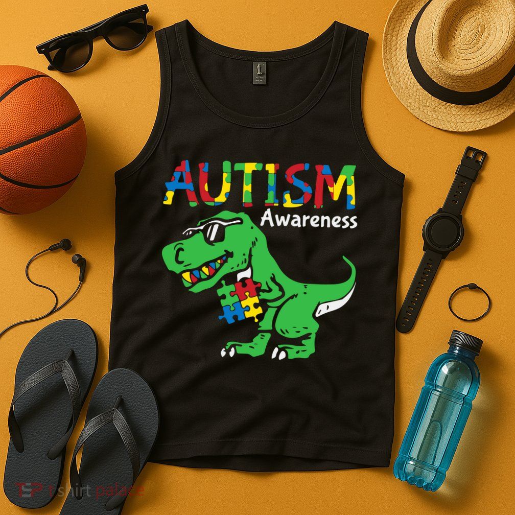 Autism Awareness Dinosaur Autism Heart Puzzle Tank Top