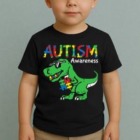Autism Awareness Dinosaur Autism Heart Puzzle Toddler T-Shirt