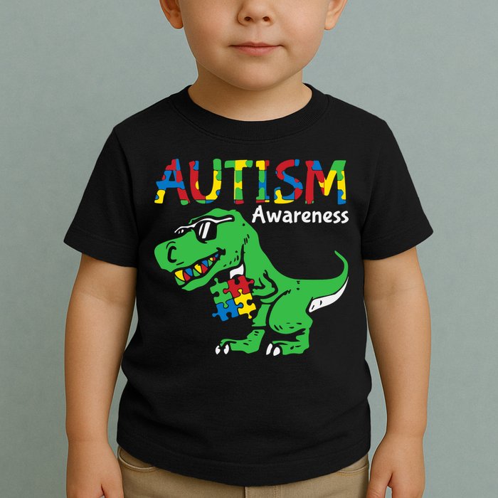 Autism Awareness Dinosaur Autism Heart Puzzle Toddler T-Shirt