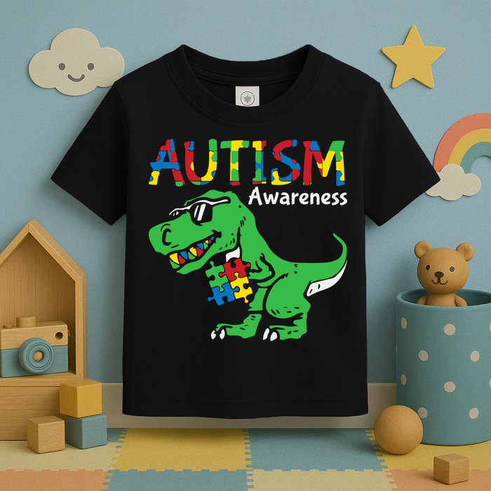 Autism Awareness Dinosaur Autism Heart Puzzle Toddler T-Shirt