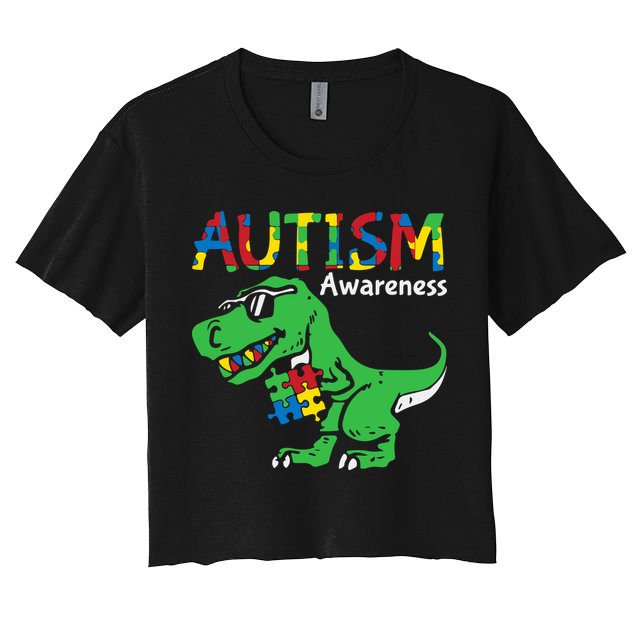 Autism Awareness Dinosaur Autism Heart Puzzle Crop Top