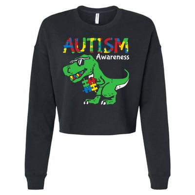Autism Awareness Dinosaur Autism Heart Puzzle Cropped Pullover Crew