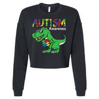 Autism Awareness Dinosaur Autism Heart Puzzle Cropped Pullover Crew