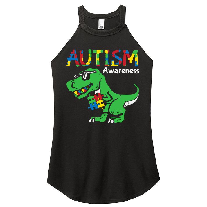 Autism Awareness Dinosaur Autism Heart Puzzle Women's Perfect Tri Rocker Tank
