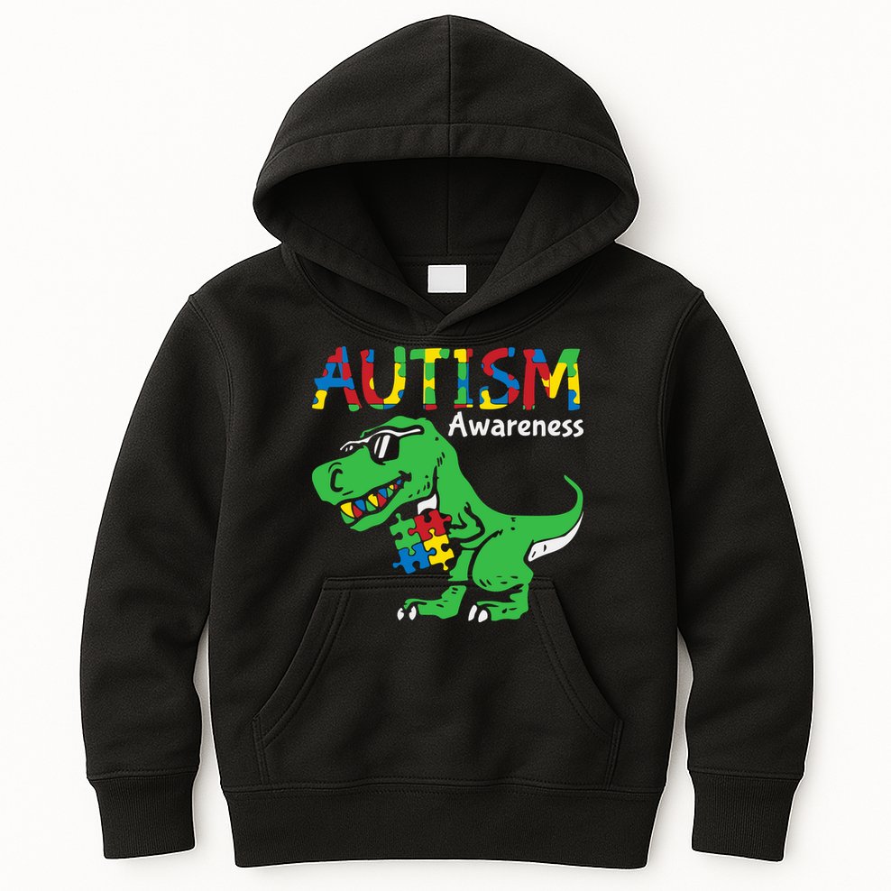 Autism Awareness Dinosaur Autism Heart Puzzle Kids Hoodie